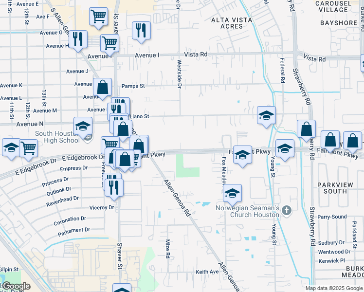 map of restaurants, bars, coffee shops, grocery stores, and more near 701 Fairmont Parkway in Pasadena