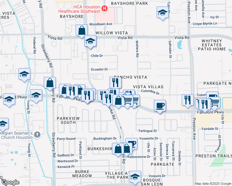 map of restaurants, bars, coffee shops, grocery stores, and more near 4111 Fairmont Parkway in Pasadena
