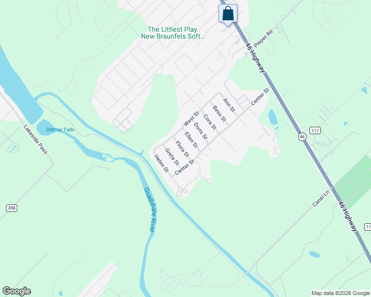 map of restaurants, bars, coffee shops, grocery stores, and more near 130 Flora Street in New Braunfels