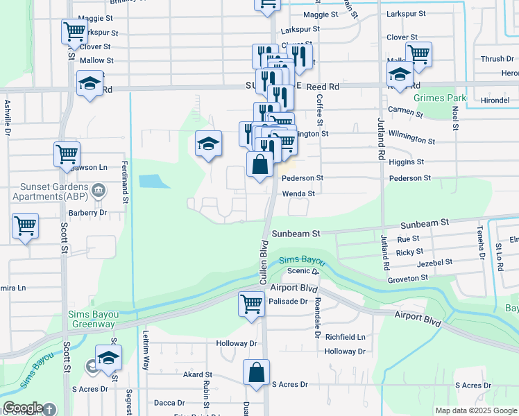 map of restaurants, bars, coffee shops, grocery stores, and more near 10012 Cullen Boulevard in Houston