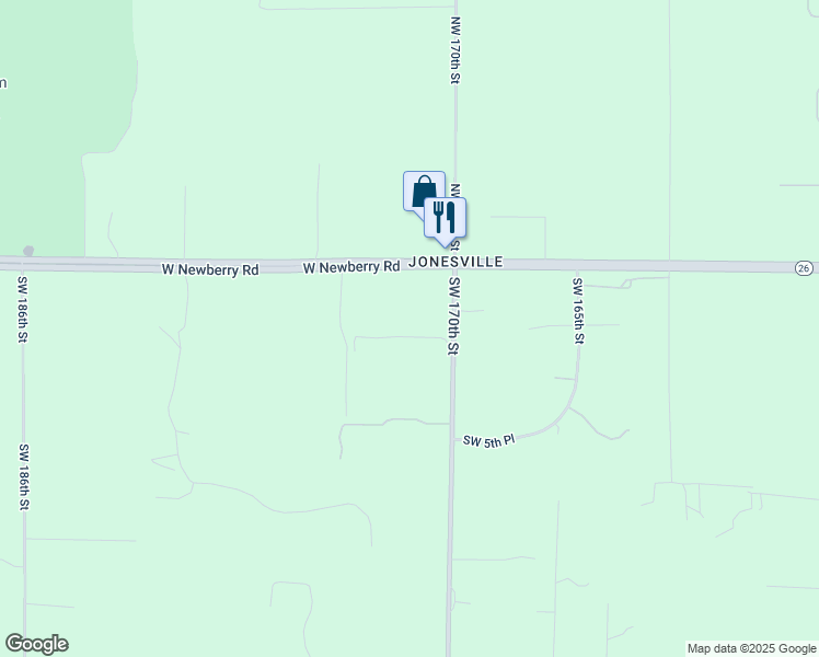map of restaurants, bars, coffee shops, grocery stores, and more near 208 Southwest 170th Street in Newberry