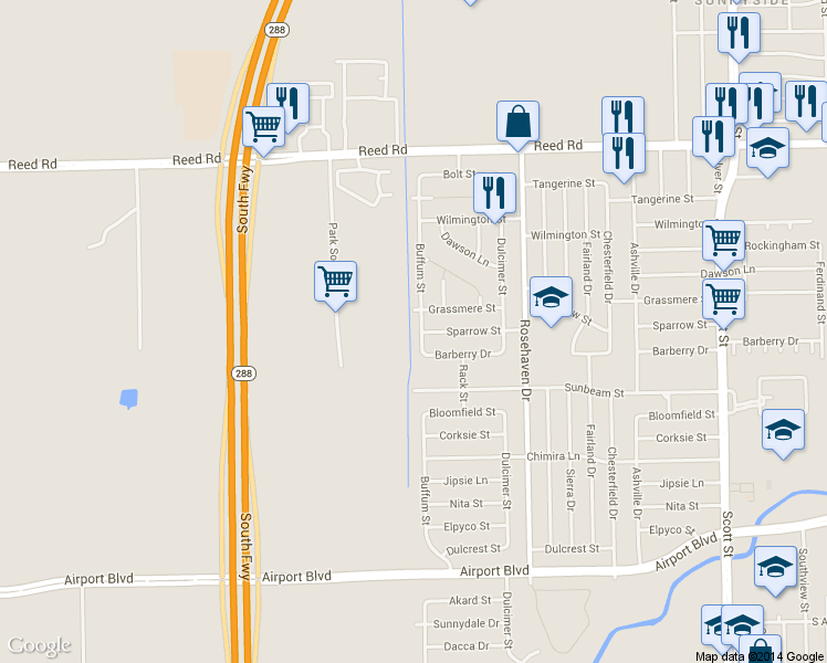 map of restaurants, bars, coffee shops, grocery stores, and more near 9718 Buffum Street in Houston