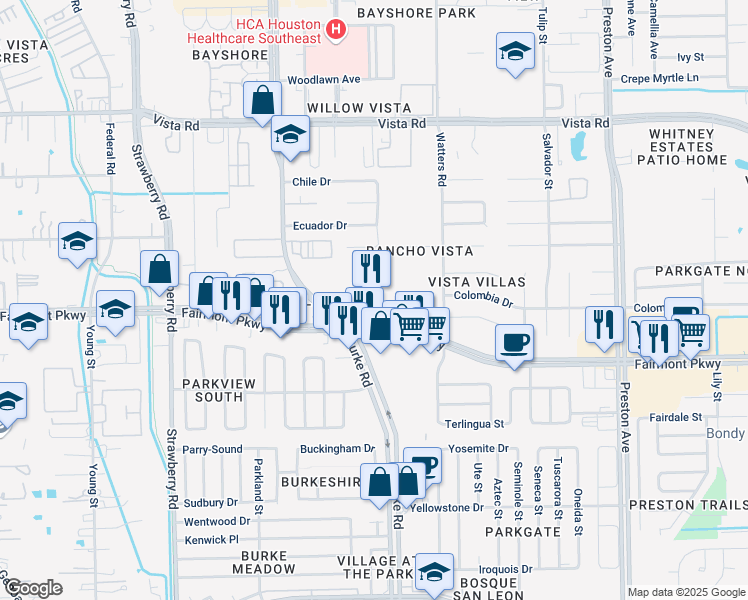 map of restaurants, bars, coffee shops, grocery stores, and more near 4111 Fairmont Parkway in Pasadena