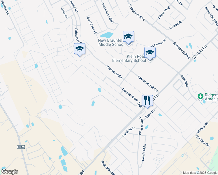 map of restaurants, bars, coffee shops, grocery stores, and more near 2582 Lonesome Creek Trail in New Braunfels