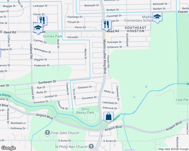 map of restaurants, bars, coffee shops, grocery stores, and more near 5602 Bayfield Drive in Houston