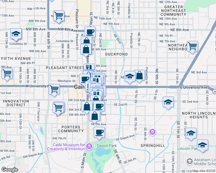 map of restaurants, bars, coffee shops, grocery stores, and more near 400 Northeast State Road 24 in Gainesville