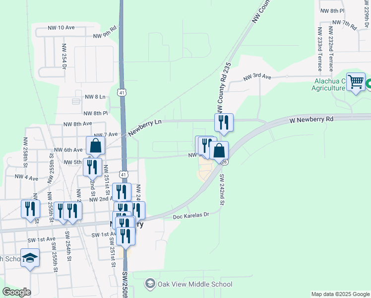 map of restaurants, bars, coffee shops, grocery stores, and more near 24220 5th Avenue in Newberry