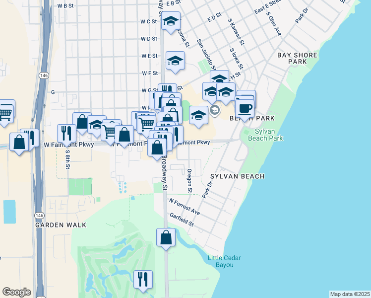 map of restaurants, bars, coffee shops, grocery stores, and more near in La Porte