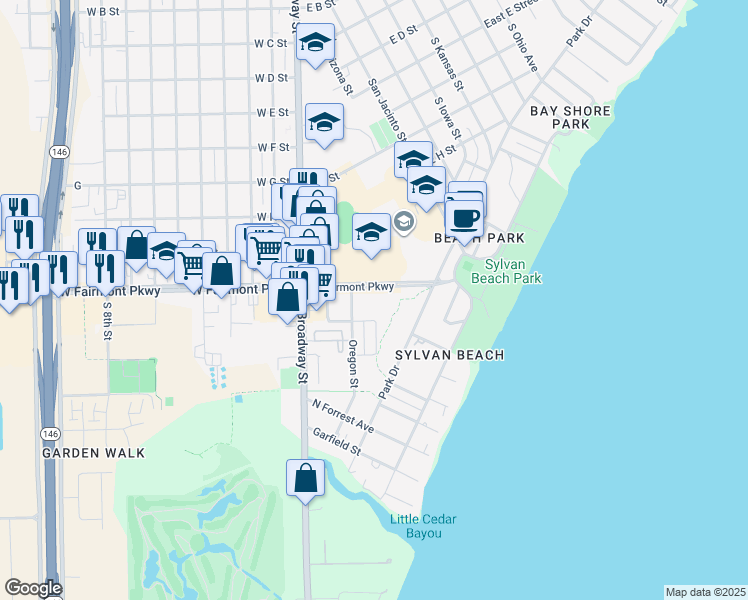 map of restaurants, bars, coffee shops, grocery stores, and more near 316 East Fairmont Parkway in La Porte