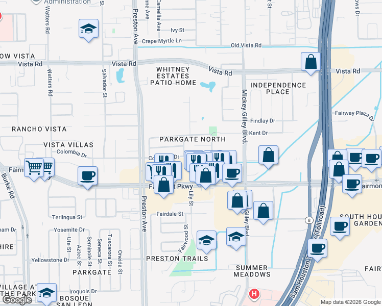 map of restaurants, bars, coffee shops, grocery stores, and more near 5003 Colombia Dr in Pasadena