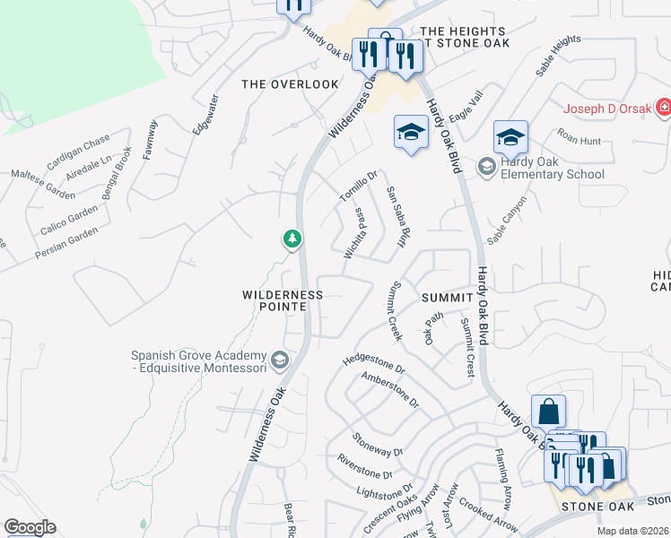 map of restaurants, bars, coffee shops, grocery stores, and more near 407 Neches Branch in San Antonio