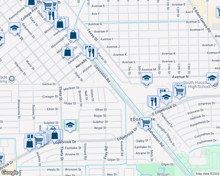 map of restaurants, bars, coffee shops, grocery stores, and more near 549 Marleen Street in Houston
