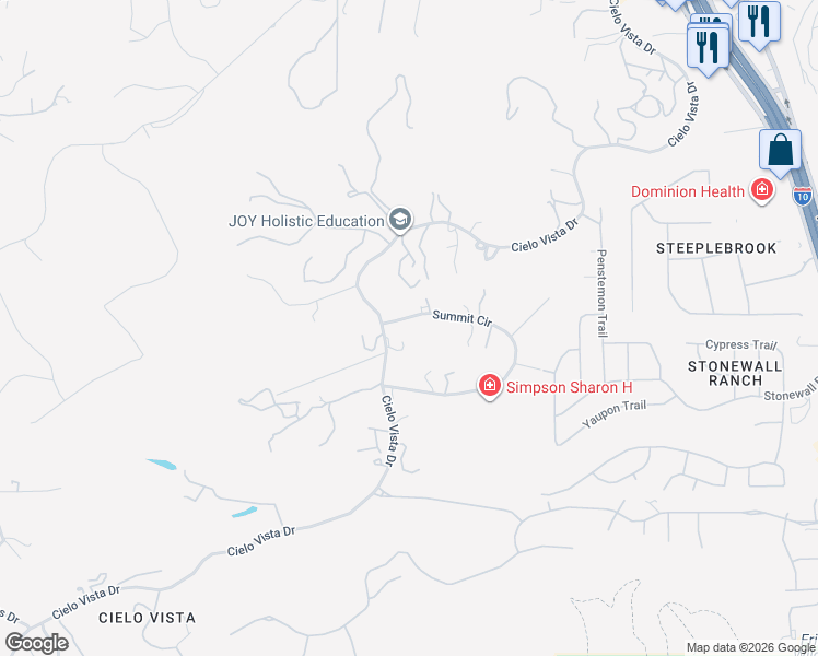 map of restaurants, bars, coffee shops, grocery stores, and more near 22510 Cielo Vista Drive in San Antonio