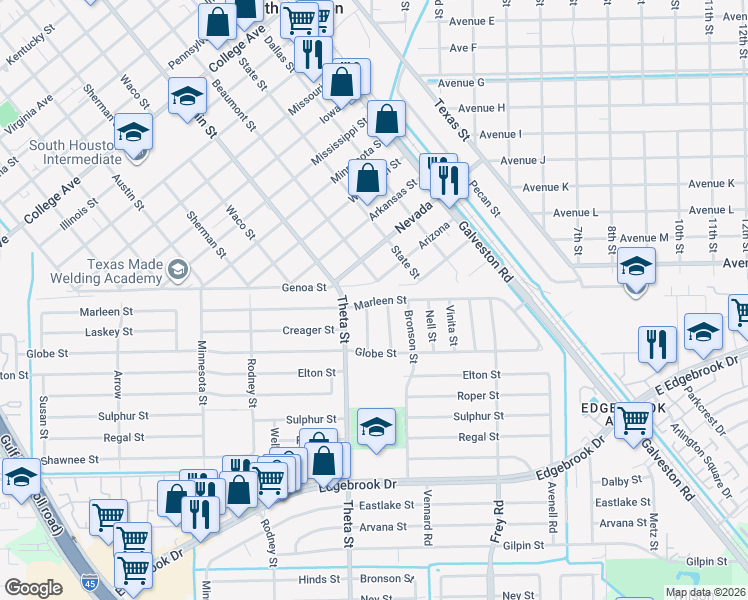 map of restaurants, bars, coffee shops, grocery stores, and more near r747 Marleen Street in Houston