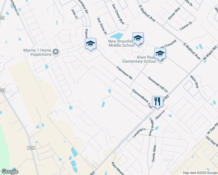 map of restaurants, bars, coffee shops, grocery stores, and more near 2514 McCrae in New Braunfels