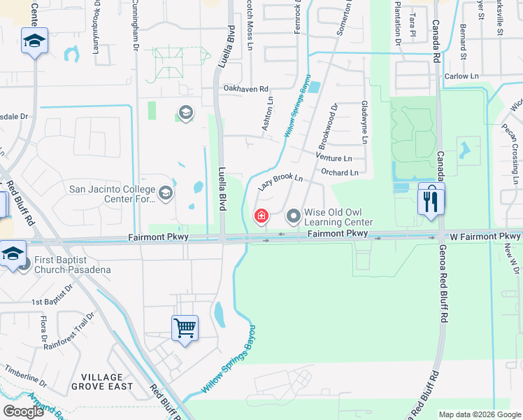 map of restaurants, bars, coffee shops, grocery stores, and more near 8411 Fairbrook Lane in La Porte