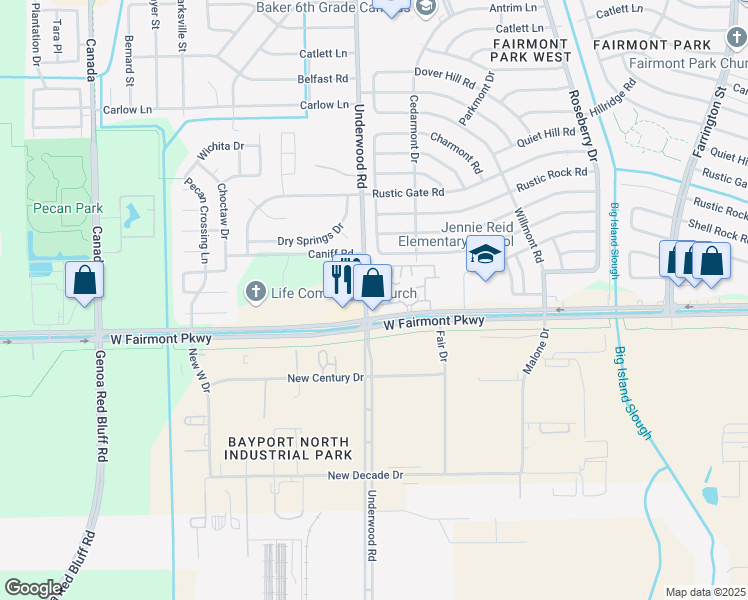 map of restaurants, bars, coffee shops, grocery stores, and more near 3989 Underwood Road in La Porte