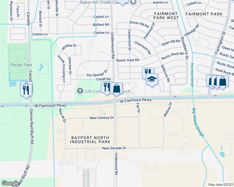 map of restaurants, bars, coffee shops, grocery stores, and more near 3989 Underwood Road in La Porte