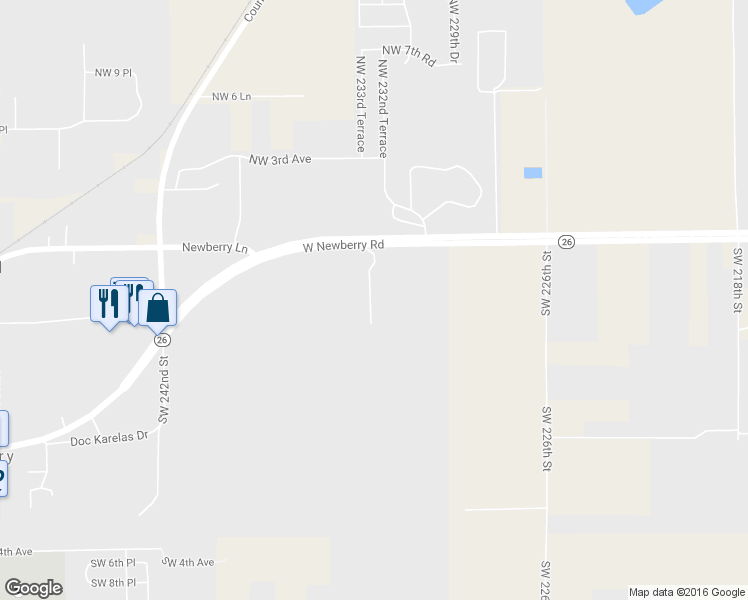 map of restaurants, bars, coffee shops, grocery stores, and more near 23227 West Newberry Road in Newberry