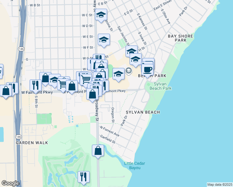 map of restaurants, bars, coffee shops, grocery stores, and more near 316 East Fairmont Parkway in La Porte