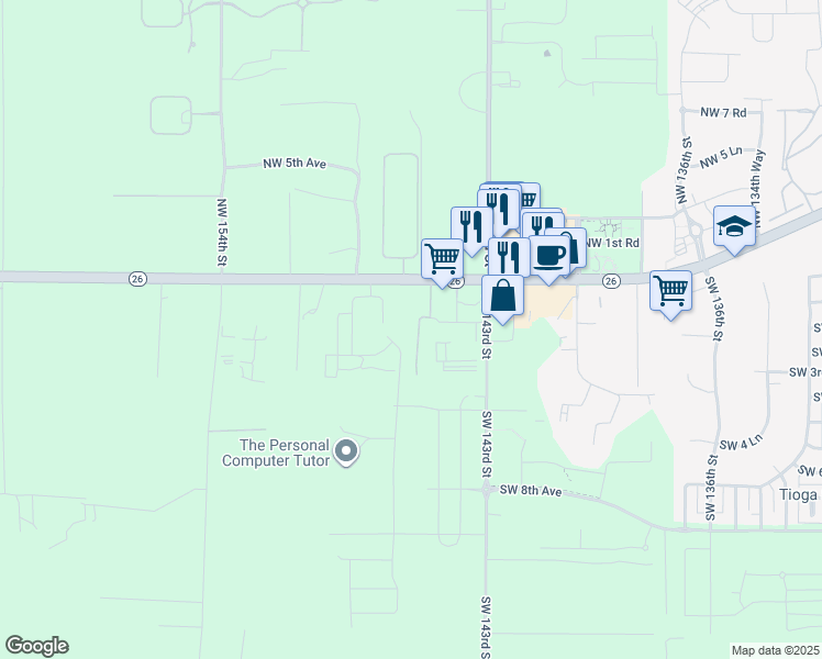map of restaurants, bars, coffee shops, grocery stores, and more near 162 Southwest 145th Drive in Newberry