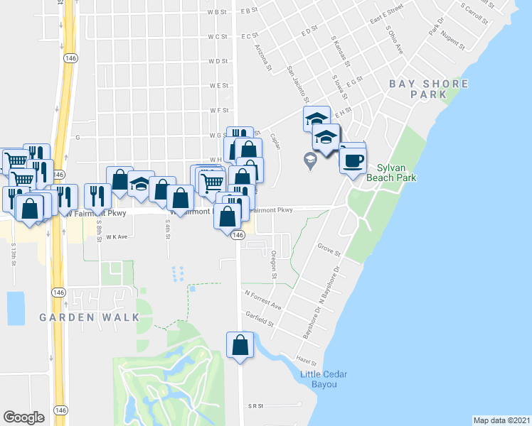 map of restaurants, bars, coffee shops, grocery stores, and more near 222 East Fairmont Parkway in La Porte