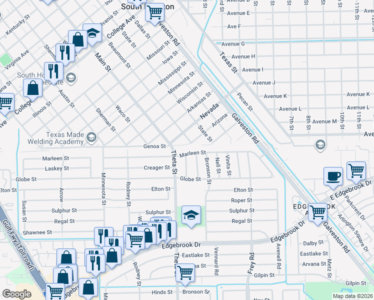 map of restaurants, bars, coffee shops, grocery stores, and more near r747 Marleen Street in Houston