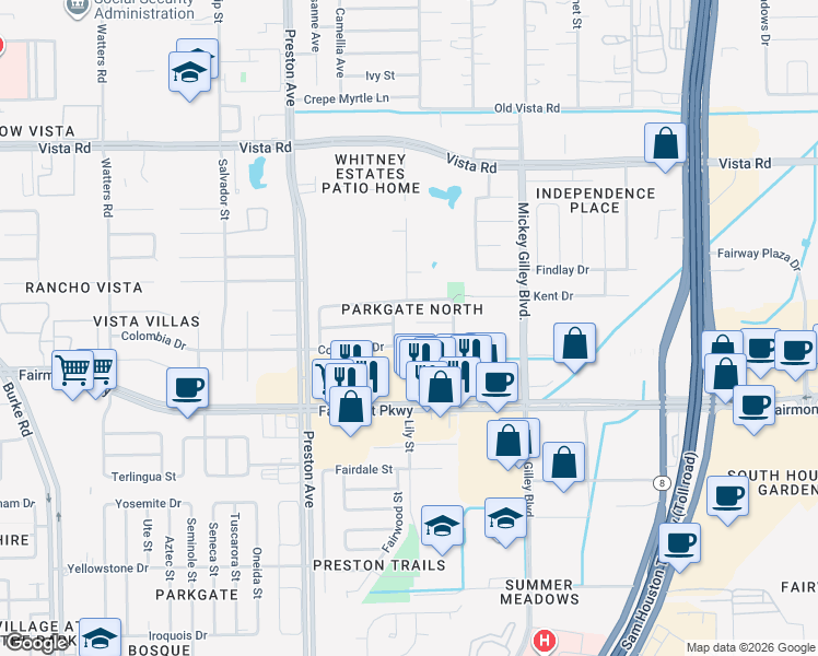 map of restaurants, bars, coffee shops, grocery stores, and more near 5003 Colombia Drive in Pasadena