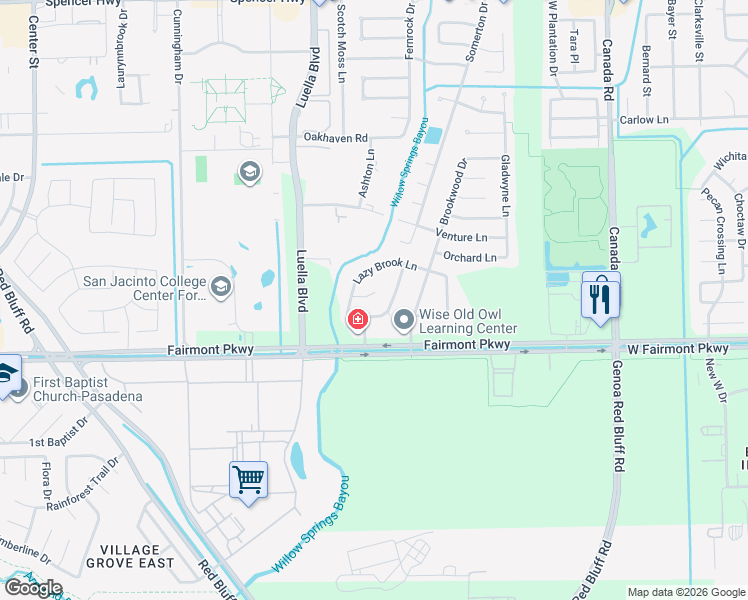map of restaurants, bars, coffee shops, grocery stores, and more near 8411 Fairbrook Lane in La Porte