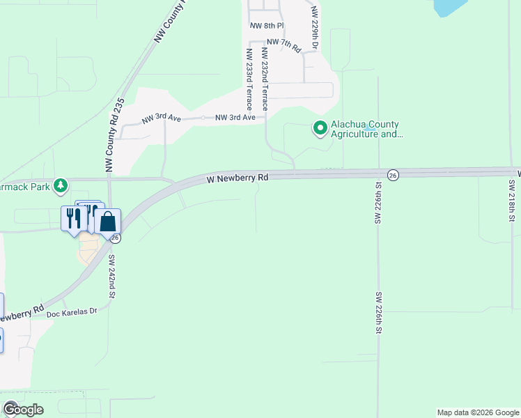 map of restaurants, bars, coffee shops, grocery stores, and more near 23227 West Newberry Road in Newberry