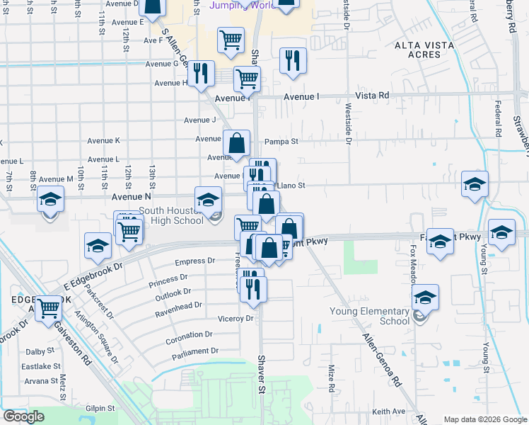 map of restaurants, bars, coffee shops, grocery stores, and more near 3801 Shaver Street in Pasadena