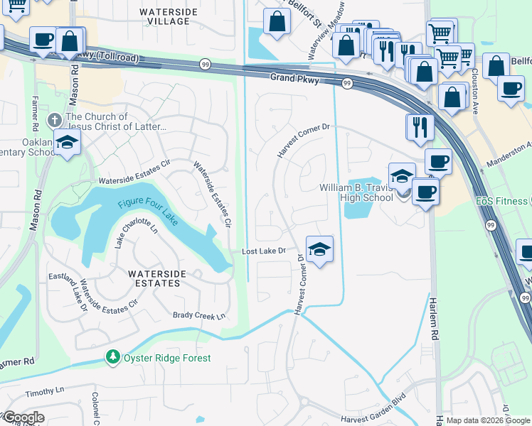 map of restaurants, bars, coffee shops, grocery stores, and more near 4307 Thornapple Hills Court in Richmond