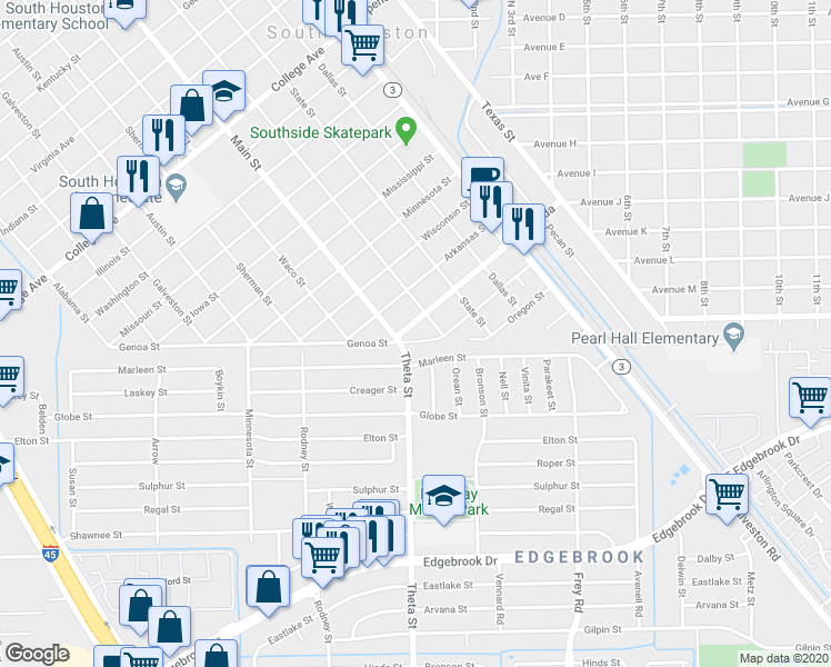 map of restaurants, bars, coffee shops, grocery stores, and more near 810 Nevada in South Houston