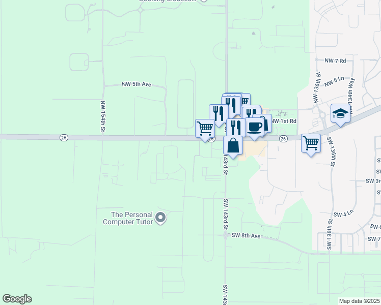 map of restaurants, bars, coffee shops, grocery stores, and more near 14503 West Newberry Road in Newberry