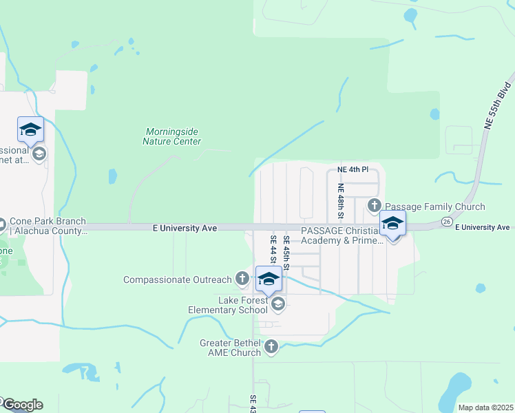 map of restaurants, bars, coffee shops, grocery stores, and more near 110 Northeast 43rd Terrace in Gainesville