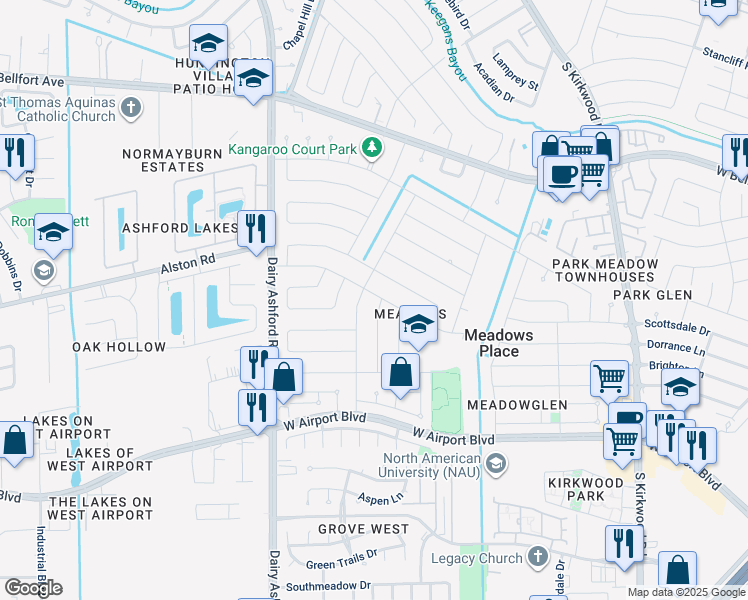 map of restaurants, bars, coffee shops, grocery stores, and more near 12130 Dorrance Lane in Stafford