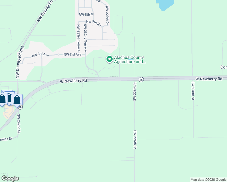 map of restaurants, bars, coffee shops, grocery stores, and more near 160 Southwest 265th Terrace in Newberry