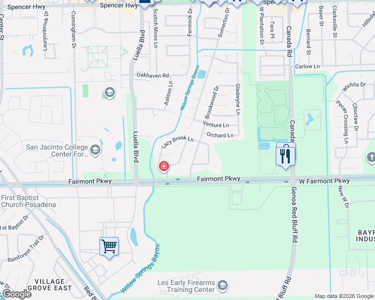 map of restaurants, bars, coffee shops, grocery stores, and more near 3810 Somerton Drive in La Porte