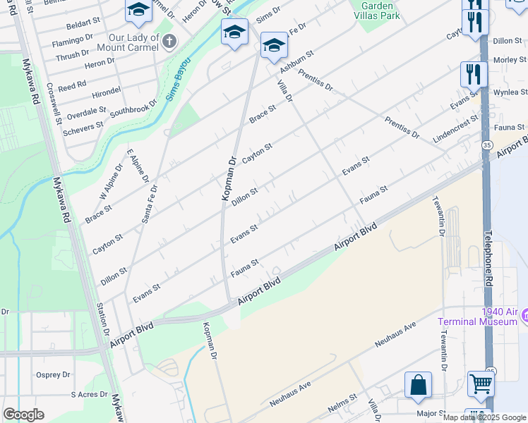 map of restaurants, bars, coffee shops, grocery stores, and more near 7044 Dillon Street in Houston
