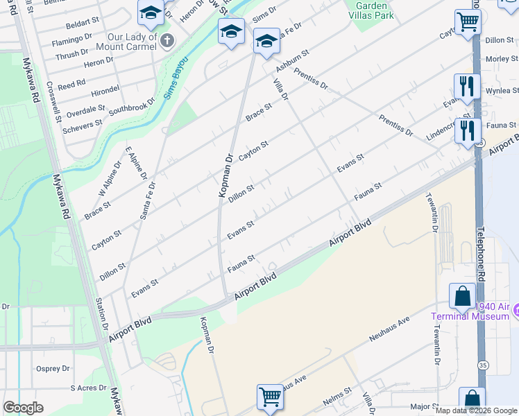 map of restaurants, bars, coffee shops, grocery stores, and more near 7044 Dillon Street in Houston
