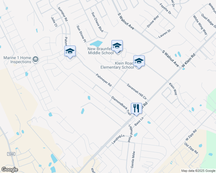 map of restaurants, bars, coffee shops, grocery stores, and more near 2610 Pahmeyer Road in New Braunfels