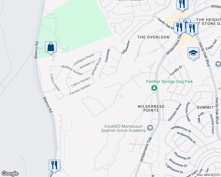 map of restaurants, bars, coffee shops, grocery stores, and more near 934 Great Tree Drive in San Antonio