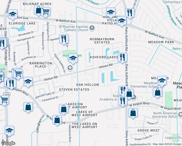 map of restaurants, bars, coffee shops, grocery stores, and more near 2019 Calico Hill Lane in Sugar Land