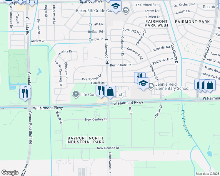 map of restaurants, bars, coffee shops, grocery stores, and more near 3981 Underwood Road in La Porte