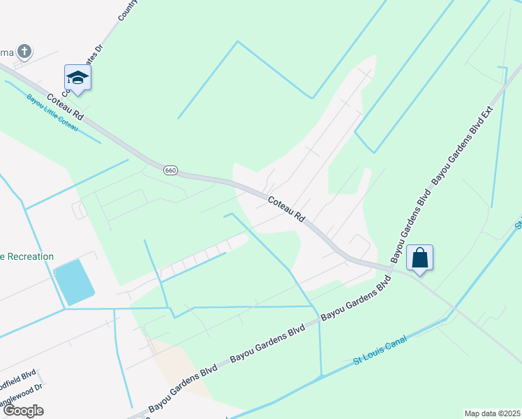 map of restaurants, bars, coffee shops, grocery stores, and more near 161 Lazy R Court in Houma