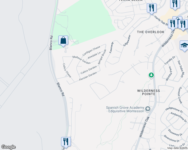 map of restaurants, bars, coffee shops, grocery stores, and more near 939 Persian Garden in San Antonio