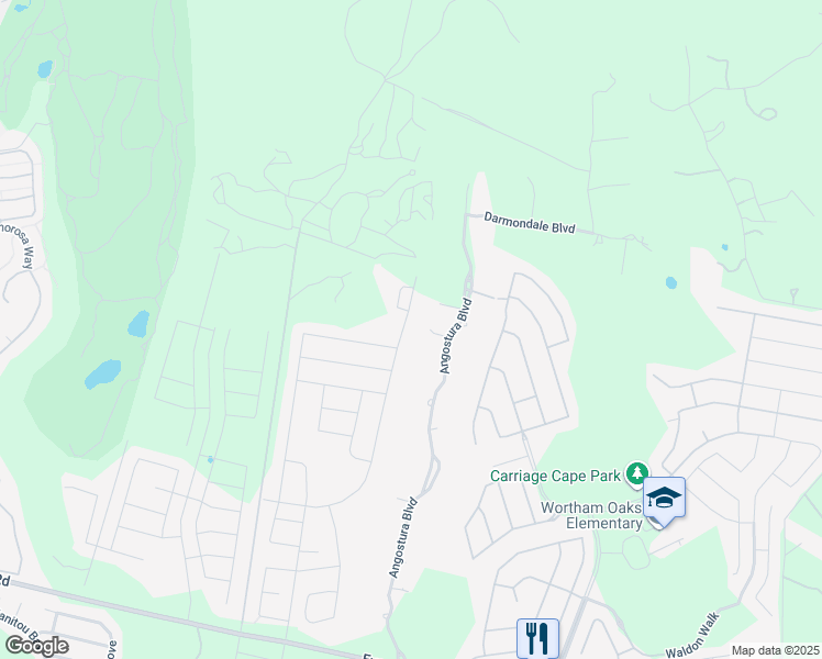 map of restaurants, bars, coffee shops, grocery stores, and more near 23019 Angostura Boulevard in San Antonio