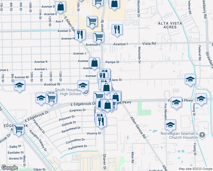 map of restaurants, bars, coffee shops, grocery stores, and more near 3705 Shaver Street in Pasadena