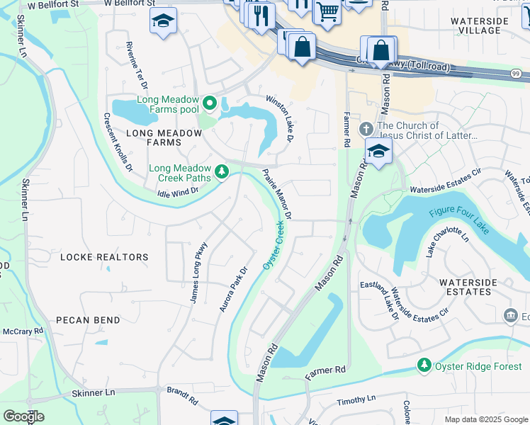 map of restaurants, bars, coffee shops, grocery stores, and more near 8627 Rosehedge Terrace Way in Richmond