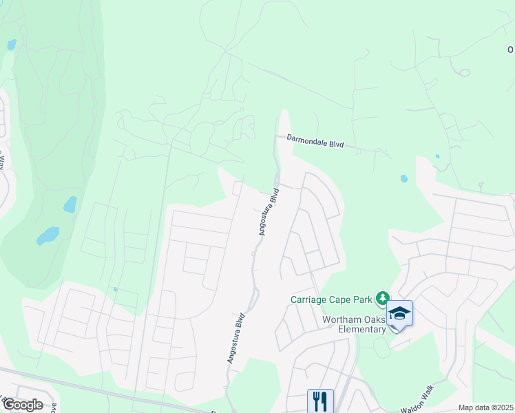 map of restaurants, bars, coffee shops, grocery stores, and more near 23019 Angostura Boulevard in San Antonio